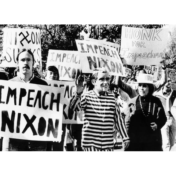 Anti-Nixon Demonstrators At The White House. One Demonstrator Wears A Nixon Mask And A Striped Prison Uniform. They Protested Nixon'S Dismissal Of Independent Special Prosecutor Archibald Cox History