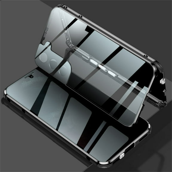 Anti-Peep Magnetic Case Compatible for Samsung Galaxy S23, Dual-Sides Privacy Clear Tempered Glass Back Rugged Cover with Lens Film Screen Protector Shockproof Anti-Scratches Case, Black