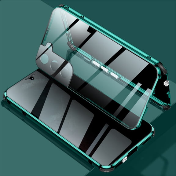 Anti-Peep Magnetic Case for Samsung Galaxy S23 Plus, Dual-Sides Privacy Clear Tempered Glass Back Rugged Bumper Cover with Lens Film Screen Protector Rugged Shockproof Anti-Scratches Case, Green