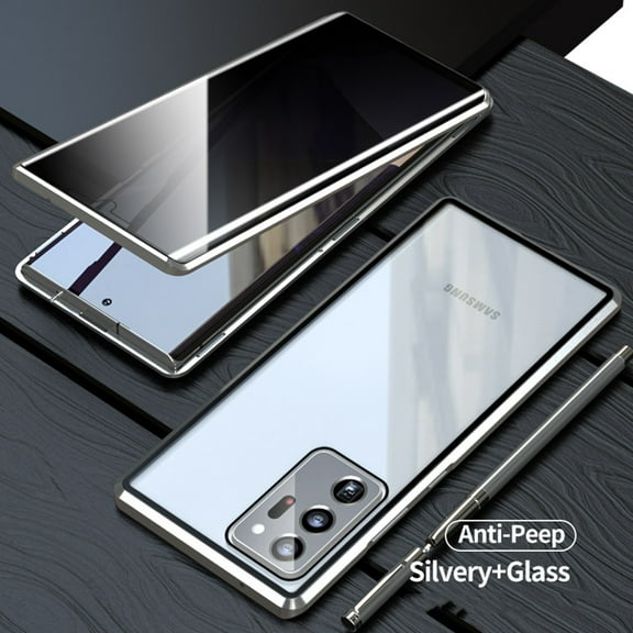 Anti Peep Magnetic Samsung Galaxy S22 Case - (Silver) Double Sided Privacy Tempered Glass Screen Protector Shockproof and Scratch Resistant Protection