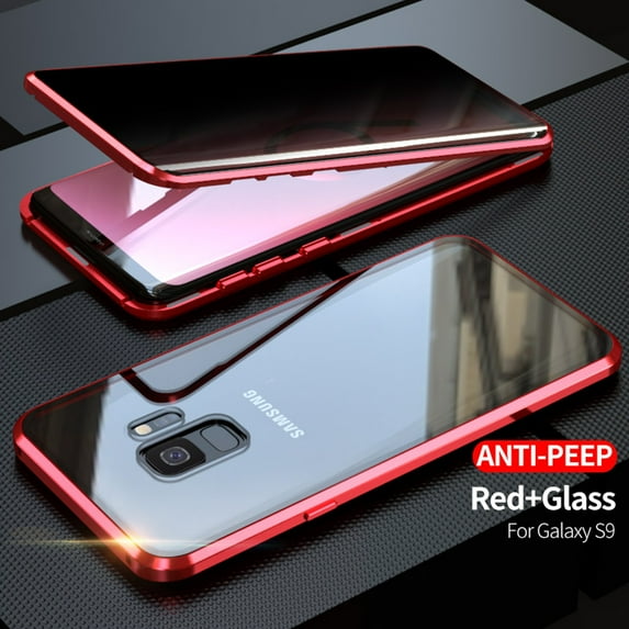 Anti Peep Magnetic Samsung Galaxy S9 Plus Case (Red) Double Sided Privacy Tempered Glass Screen Protector Shockproof and Scratch Resistant Protection