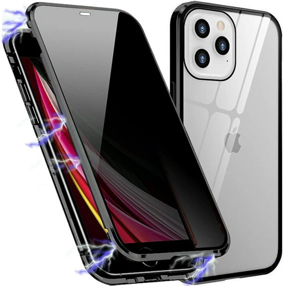 Anti Peep Magnetic iPhone 14 Case - (Black) Double Sided Privacy Tempered Glass Screen Protector Shockproof and Scratch Resistant Protection