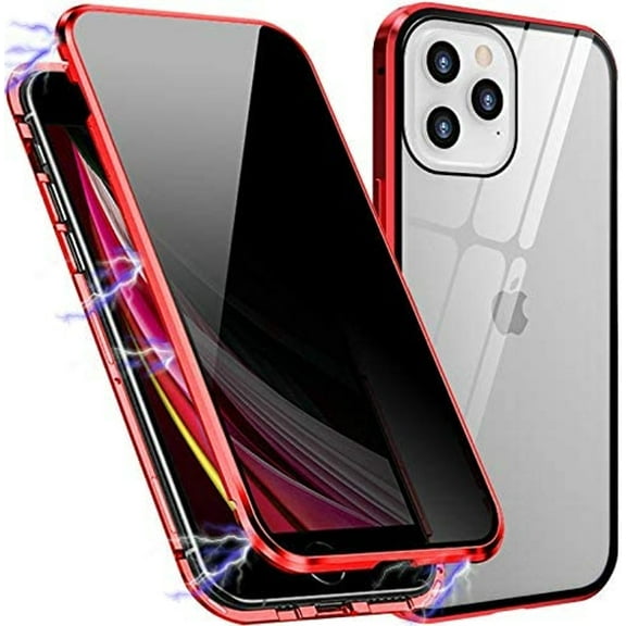 Anti Peep Magnetic iPhone 15 Case (Red) Double Sided Privacy Tempered Glass Screen Protector Shockproof and Scratch Resistant Protection