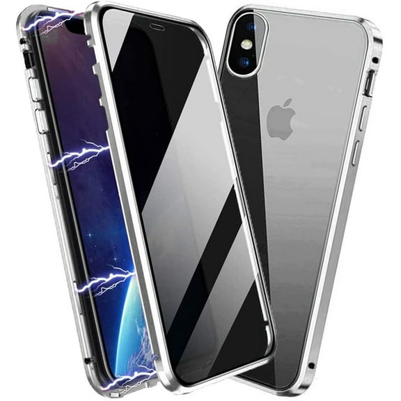Anti Peep Magnetic iPhone XR Case [Silver] Double Sided Privacy Tempered Glass Screen Protector Shockproof and Scratch Resistant Protection