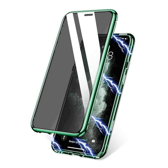 Anti Peep Magnetic iPhone XS Case - (Green) Double Sided Privacy Tempered Glass Screen Protector Shockproof and Scratch Resistant Protection