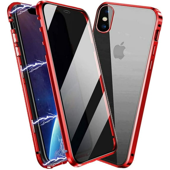 Anti Peep Magnetic iPhone XS Max Case (Red) Double Sided Privacy Tempered Glass Screen Protector Shockproof and Scratch Resistant Protection