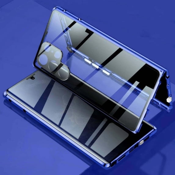 Anti Peeping Case for Samsung Galaxy S21 Plus(S21+),Front Privacy Tempered Glass Cover,Magnetic adsorption Anti Peep Metal Frame with Lens Protector,Blue
