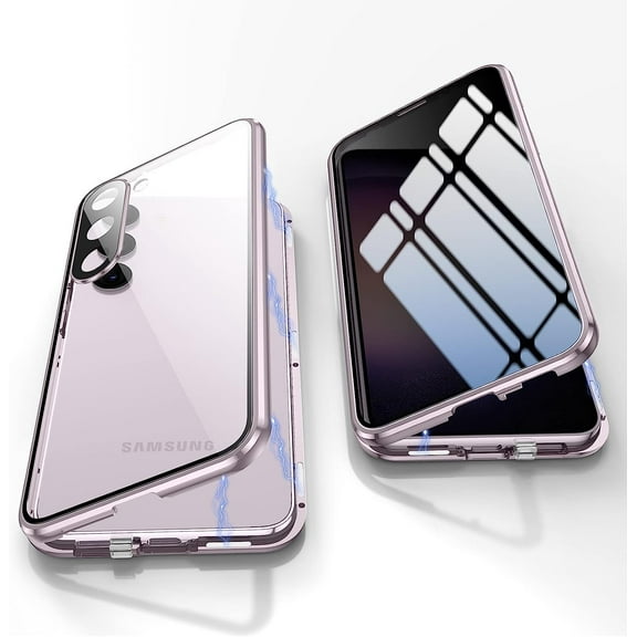 Anti Peeping Case for Samsung Galaxy S23, 360 Degree Front and Back Privacy Tempered Glass Cover, Anti SPY Screen, Anti Peep Magnetic Adsorption Metal Bumper for Samsung S23 (Purple)