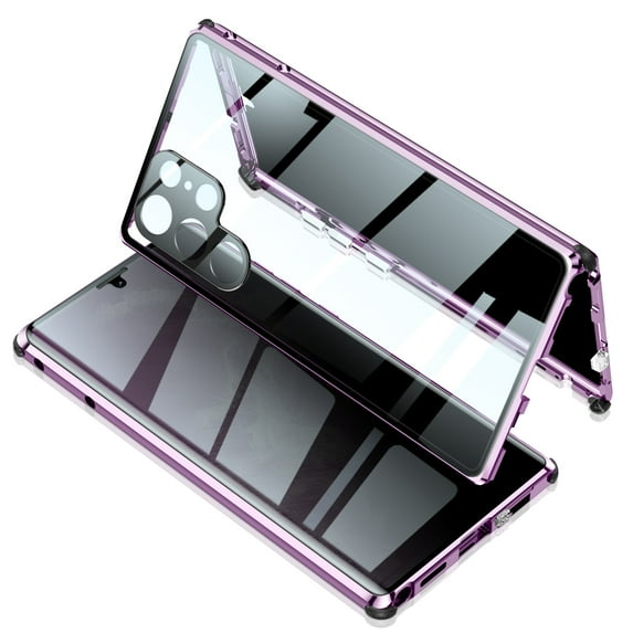Anti Peeping Case for Samsung Galaxy S23 Ultra, 360 Degree Front and Back Privacy Tempered Glass Cover, Anti SPY Screen, Anti Peep Magnetic Adsorption Metal Bumper for S23 Ultra, Purple