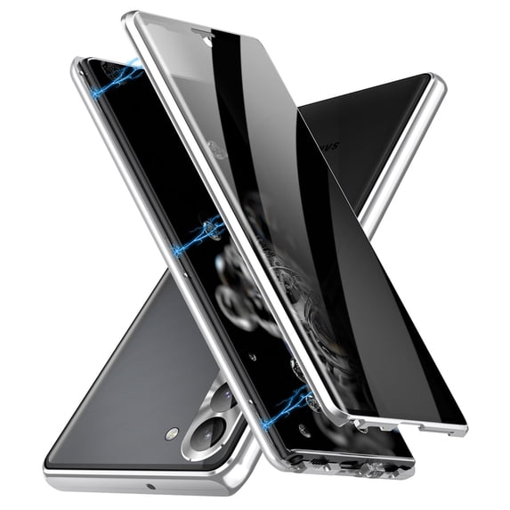 Anti Peeping Case for Samsung Galaxy S24, 360 Degree Front and Back Privacy Tempered Glass Cover Anti SPY Screen Anti Peep Magnetic Adsorption Metal Bumper for Galaxy S24, Silver