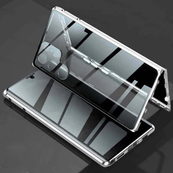 Anti Peeping Case for Samsung Galaxy S24 Ultra,Front Privacy Tempered Glass Cover,Magnetic adsorption Anti Peep Metal Frame with Lens Protector,Silver