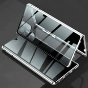 Anti Peeping Case for Samsung Galaxy S23 FE,Front Privacy Tempered Glass Cover,Magnetic adsorption Anti Peep Metal Frame with Lens Protector,Silver