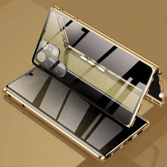Anti Peeping Case for Samsung Galaxy S24 FE,Front Privacy Tempered Glass Cover,Magnetic adsorption Anti Peep Metal Frame with Lens Protector,Gold