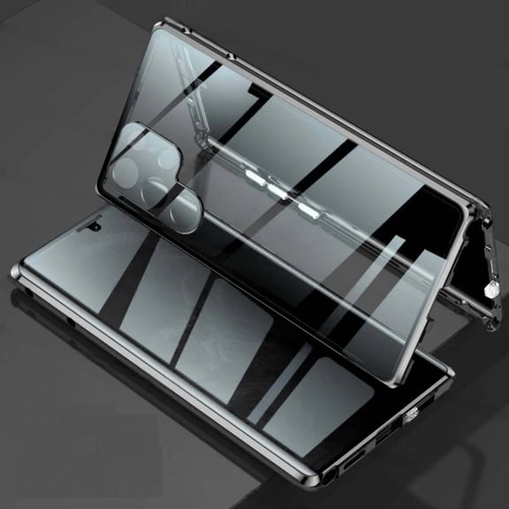 Anti Peeping Case for Samsung Galaxy S24,Front Privacy Tempered Glass Cover,Magnetic adsorption Anti Peep Metal Frame with Lens Protector,Black