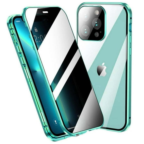 Anti Peeping Case for iPhone 13,Front Privacy Tempered Glass Cover,Magnetic adsorption Anti Peep Metal Frame with Lens Protector,Green