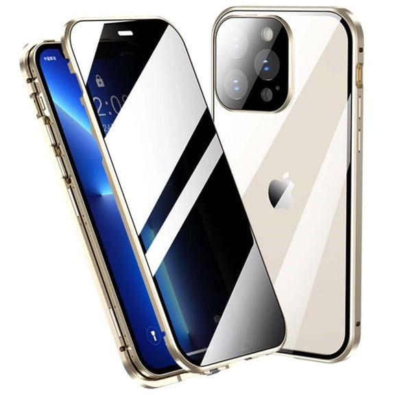 Anti Peeping Case for iPhone 14 Pro,Front Privacy Tempered Glass Cover,Magnetic adsorption Anti Peep Metal Frame with Lens Protector,Gold