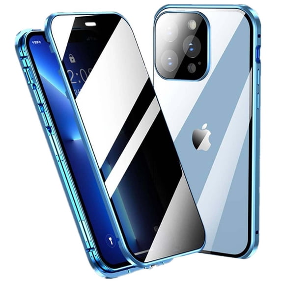Anti Peeping Case for iPhone 16 Plus,Front Privacy Tempered Glass Cover,Magnetic adsorption Anti Peep Metal Frame with Lens Protector,Blue