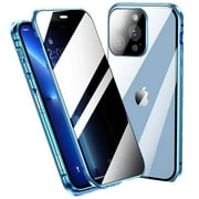 Anti Peeping Case for iPhone 16 Pro,Front Privacy Tempered Glass Cover,Magnetic adsorption Anti Peep Metal Frame with Lens Protector,Blue