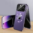 thumbnail image 1 of Anti Peeping Case for iPhone 12 Pro Compatible with MagSafe 360 Degree Full Protection Magnetic Absorption Metal Bumper Front Privacy Glass Back PC Matte Cover for iPhone 12 Pro, Purple, 1 of 7