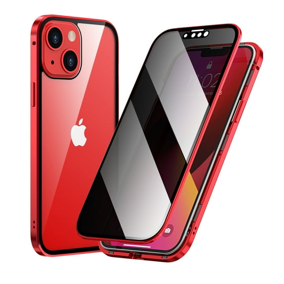Anti-Peeping Case for iPhone 13 Mini 2021(5.4 inch), Allytech Double-Sided Tempered Glass Privacy Screen Protector Anti-Spy Magnetic Adsorption Full Protective Metal Frame Cover, Red