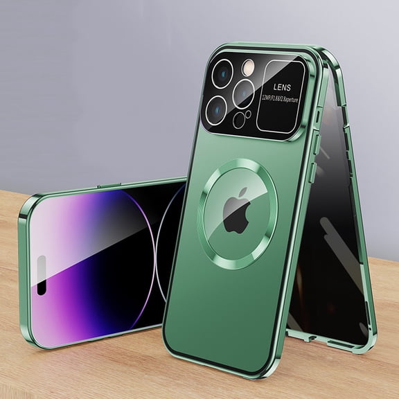 Anti Peeping Case for iPhone 13 Pro Max Compatible with MagSafe 360 Degree Full Protection Magnetic Absorption Metal Bumper Front Privacy Glass Back PC Matte Cover for iPhone 13 Pro Max, Green