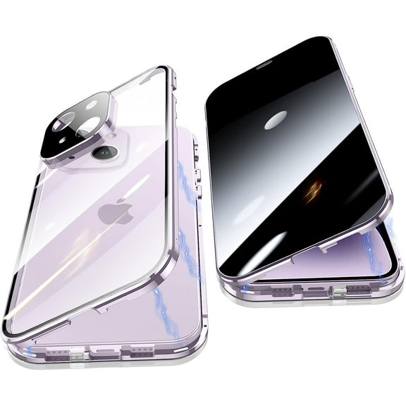 Anti Peeping Case for iPhone 14 Plus (6.7"), 360 Degree Front and Back Privacy Tempered Glass Cover, Anti SPY Screen, Anti Peep Magnetic Adsorption Metal Bumper for iPhone 14 Plus (Purple)