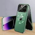 thumbnail image 1 of Anti Peeping Case for iPhone 14 Pro Compatible with MagSafe 360 Degree Full Protection Magnetic Absorption Metal Bumper Front Privacy Glass Back PC Matte Cover for iPhone 14 Pro, Green, 1 of 7