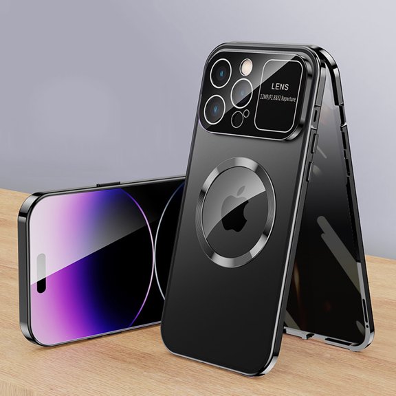 Anti Peeping Case for iPhone 14 Pro Compatible with MagSafe 360 Degree Full Protection Magnetic Absorption Metal Bumper Front Privacy Glass Back PC Matte Cover for iPhone 14 Pro, Black