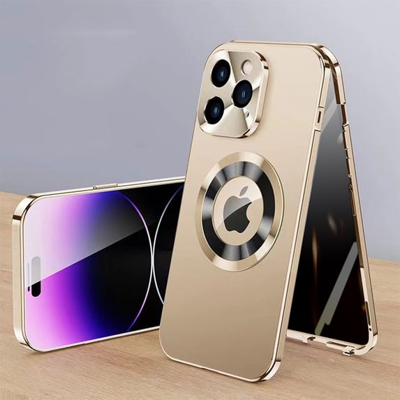 Anti Peeping Case for iPhone 16 Plus, Double-Sided 360 Degree Protection Cover, Support Magnetic Wireless Charger, Anti Spy Privacy Magnetic Adsorption Metal Bumper for iPhone 16 Plus, Gold