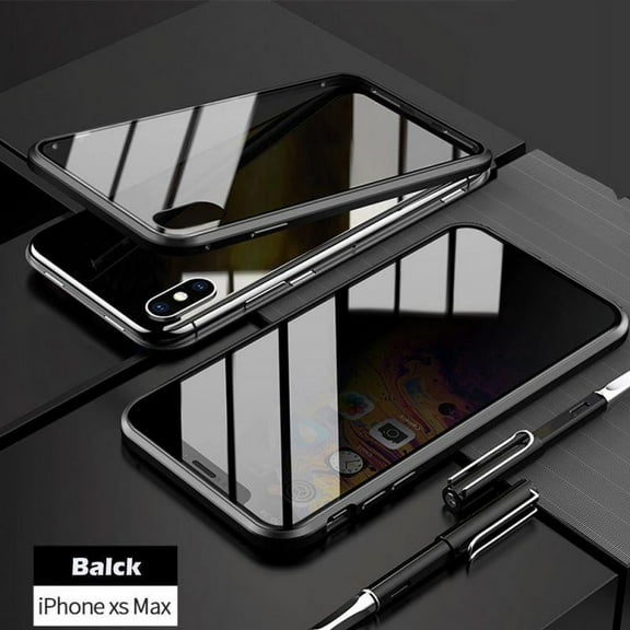 Anti-Peeping iphone XS Max Full Body Phone Case, Magnetic Absorption Double-Sided Tempered Glass Metal Bumper To Protect Privacy Protection Cover For iphone XS Max (Black)