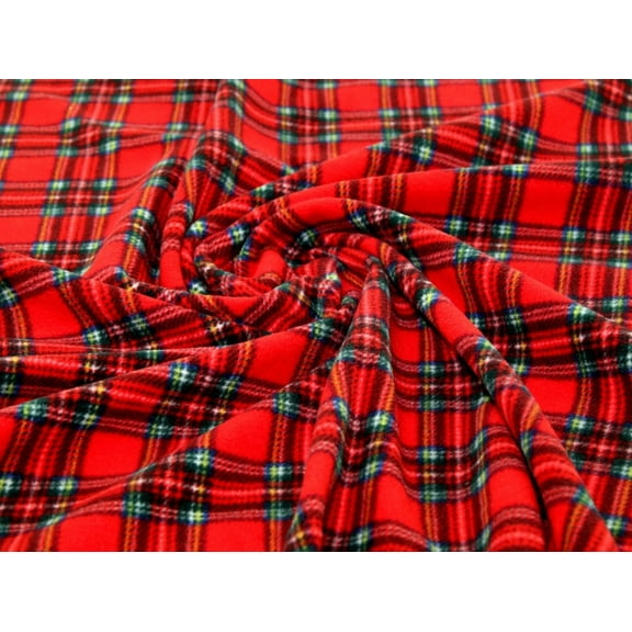 Anti-Pil Polar Fleece Fabric Red Check - per yard