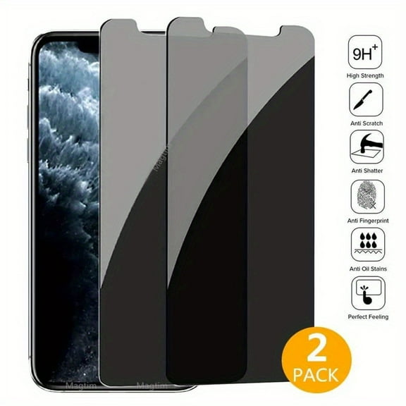 Anti-Privacy Tempered Glass Screen Protector for iPhone - 2-Pack, 9H Hardness, Anti-Scratch, Anti-Oil, Anti-Fingerprint, Protect Privacy, | Anti-Privacy Tempered Glass Mobile Screen Sticker