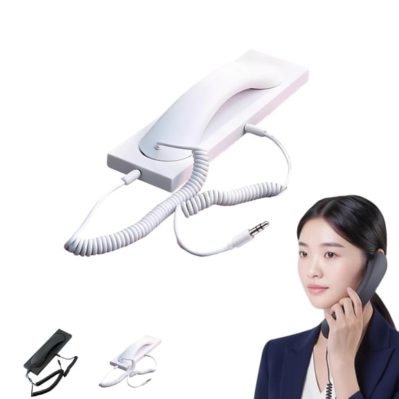Anti-Radiation Retro Telephone Handset – Mic/Speaker Headset for iPhone, Android, Tablet, Laptop – Comfortable Call Gift for Parents(3.5mm),White