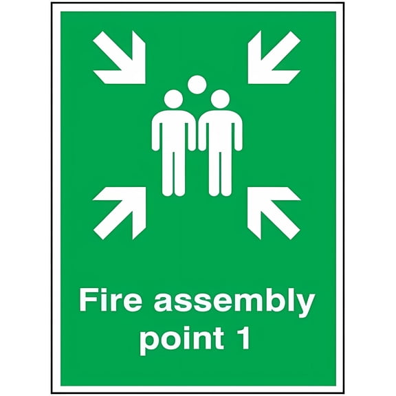 Anti-Rust Fire Assembly Point 1 Safety Metal Tin Sign 12 x 8 Inches - Indoor Outdoor Building, Emergency Evacuation, Fire Safety Alert