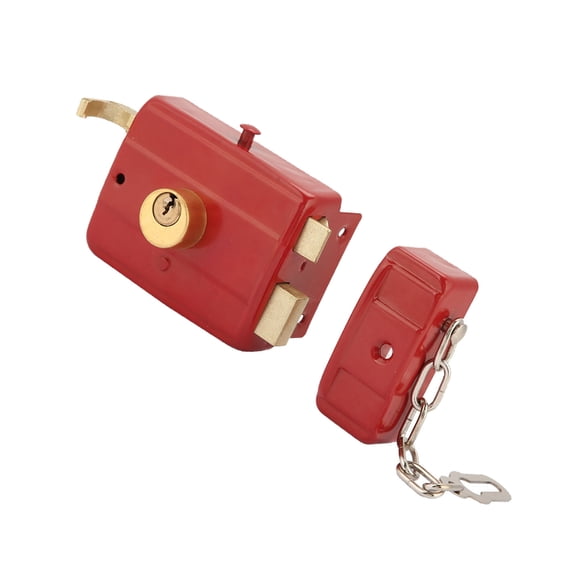 Anti-Rust Heavy Duty Latch Deadbolt Rim Lock, Anti-Theft Red Night Latch, Waterproof for Iron Door Vertical Hinged Doors Wooden