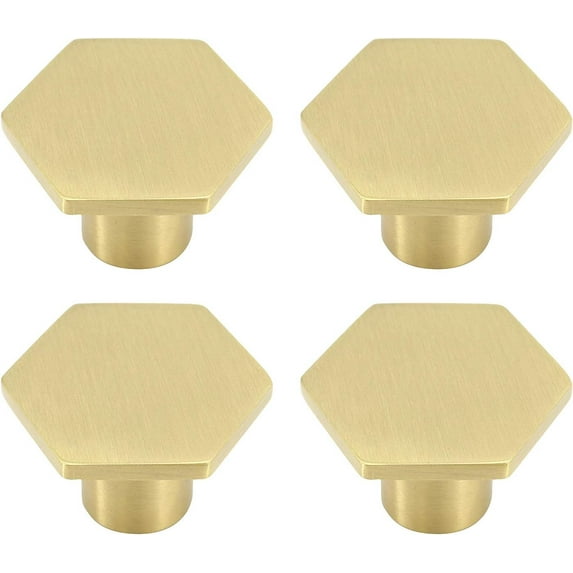 Anti-Rust Knob for Bathroom Cabinets, Brushed Brass Solid Zinc Alloy Hexagon Style Gold Finish Easy Installation Sturdy Material Simple Look Matte Gold Finished for Old Furniture