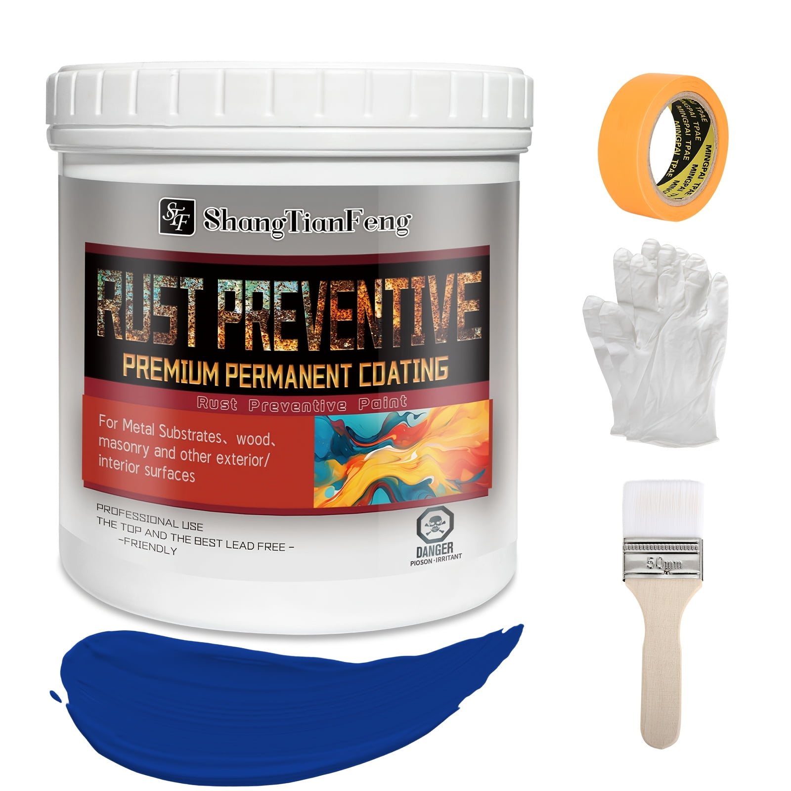 Anti-Rust Paint Kit 32 OZ Blue, Heavy-Duty Corrosion Protection for ...