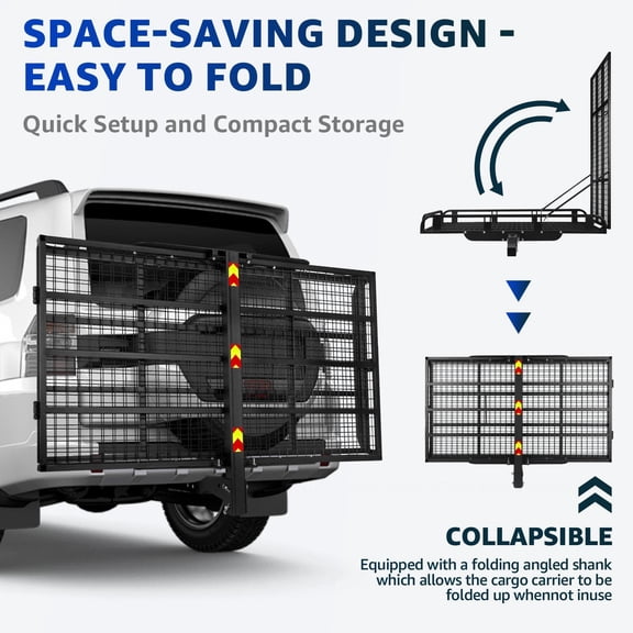 Anti-Rust Reinforced Steel Rear Haul Platform, High Side Rail Downhill Foldable Auto Storage Cage, 500 lbs Offroad Carry Frame for Pickup, Camper