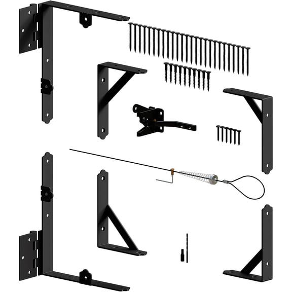 Anti Sag Gate Frame Kit, Heavy Duty Gate Corner Brace Brackets, Gate Hardware Kit with Self-Locking Gate Latch for Outdoor Wooden Fences, Driveway Gates, Shed Doors, Corral, Black, 1 Set