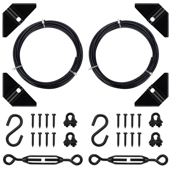 Anti Sag Gate Kit Gate Tensioner Cable Kit, Gate Hardware Prevents Gate Sagging, Gate Anti Sag Kit for Wooden Fence Features Steel Cable and Adjustable Turnbuckle to Support, Black, 1 Pack