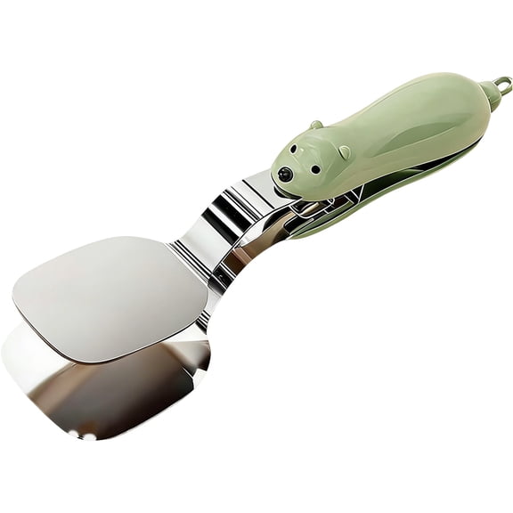 Anti-Scald Extended Handle Spatula Tongs, Durable Double Spatula Flipper Stainless Steel Tongs Clamp Food Flip Shovel Clip for Flipping Steak Fish Bread BBQ Pancake Pies Pizza, 1Pc(Green,9.4x2.5")