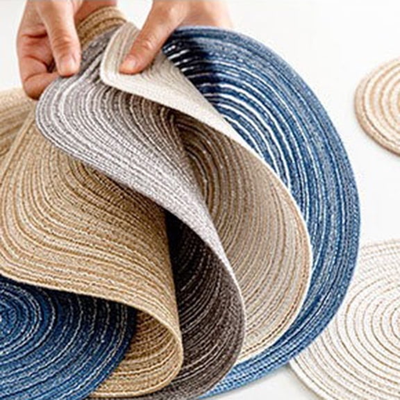 Anti Scalding Pad Cotton Woven Round Placemats And Coasters Set 3Pcs Table Mats Green YIWEI