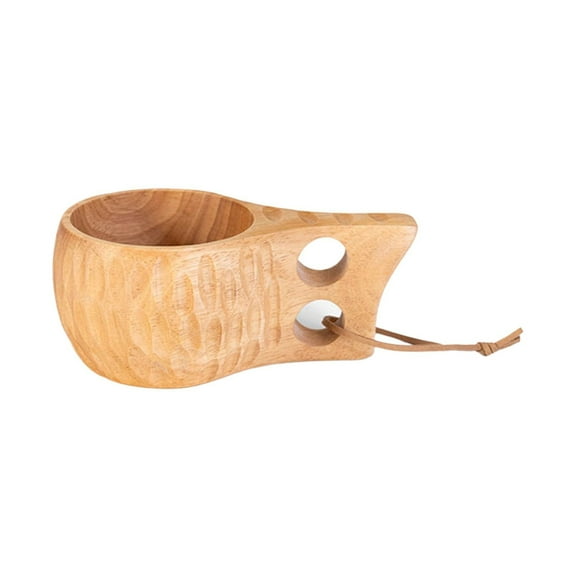 Anti Scalding Solid Wood Coffee Cup With Hanging Rope Handle For Hot Beverages Natural Rustic Decor (G)