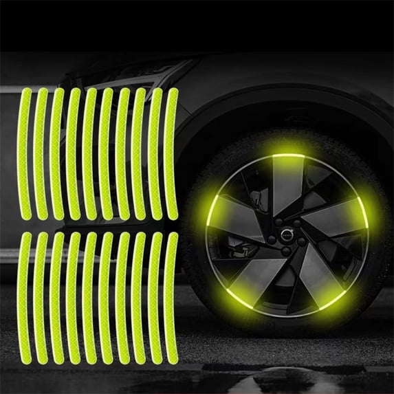 Anti Scratch Reflective Stickers,20 Pcs Car Wheel Decorative Stripe Stickers,Night Safety Warning Stickers for Motorcycles,Bicycles,Cars,Auto Decals Exterior Fluorescent Accessories,Green