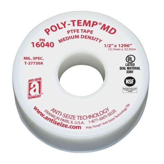 Anti-Seize Technology Thread Sealant Tape,1/2" W,White 16040