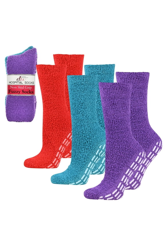 Anti-Skid Hospital Socks Fuzzy Sleeping Socks Grip Socks For Women Men 3 Pairs