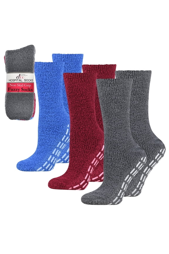 Anti-Skid Hospital Socks Fuzzy Sleeping Socks Grip Socks For Women Men 3 Pairs