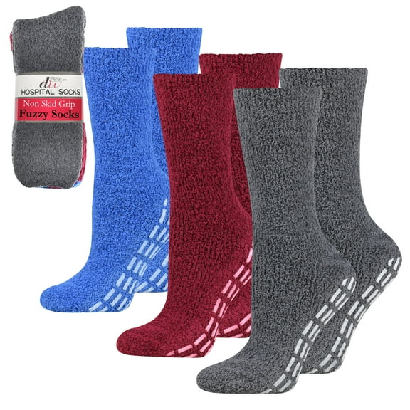Anti-Skid Hospital Socks Fuzzy Sleeping Socks Grip Socks For Women Men 3 Pairs