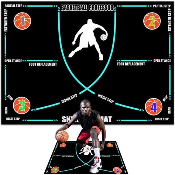 Anti-Skid Silent Shock-Absorbing Basketball Mat Rubber Footwork Trainer for Kids/Adults Home Training(80*120cm)Z