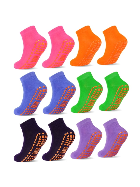 Anti-Skid Trampoline Socks for Kids 6 Pairs Bounce House Non Slip Socks for Boys Girls Teenagers
